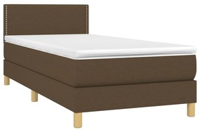 Cama box spring c/ colchão/LED 90x190 cm tecido castanho-escuro