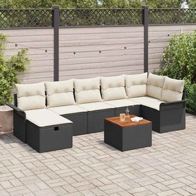 vidaXL Conjunto de Sofá de Jardim de 8 Peças com Almofadas, Rattan Poliéster Preto