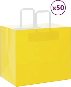 vidaXL Sacos de papel 50 unid com alças amarelo 32x22x28 cm