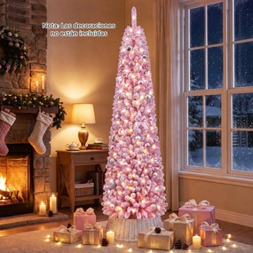 Árvore de Natal Artificial Tipo Lápis, 50 x 50 x 210 cm, Iluminação LED Integrada, Rosa