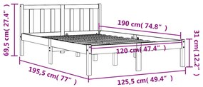 Estrutura de cama 120x190 cm madeira pinho maciça castanho cera