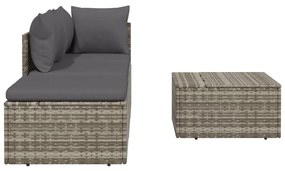 4 pcs conjunto lounge de jardim c/ almofadões vime PE cinzento