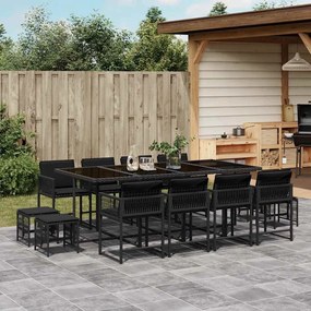 vidaXL 13 pcs conjunto de jantar p/jardim com almofadões vime PE preto