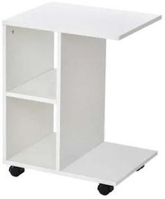 HOMCOM Mesa Auxiliar Moderna Mesa Auxiliar em Forma de C com Rodas e Prateleiras Abertas 45x35x58 cm Branca