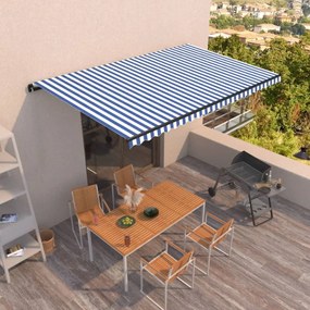 Toldo retrátil automático 500x350 cm azul e branco