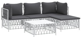 5 pcs conjunto lounge de jardim com almofadões aço branco