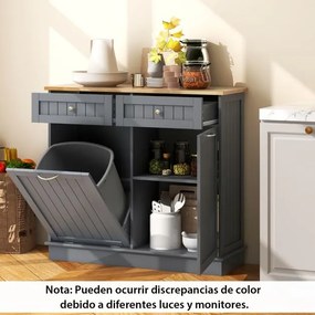 Armário de lixo rebatível para cozinha 100 x 35 x 90,5 cm com contentor oculto de 42 L 2 gavetas Cinzento