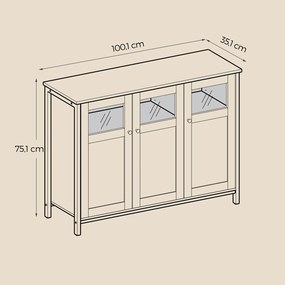 Aparador, armário cozinha com portas com vidro 35 x 100 x 75 cm castanho-camelo-preto
