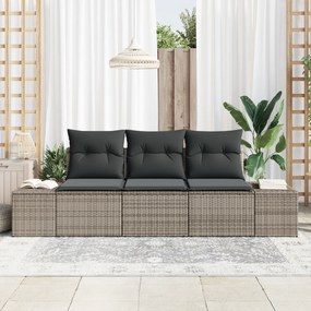 Conjunto de Sofás de Jardim de 3 Peças com Almofadas Cinza Polirattan
