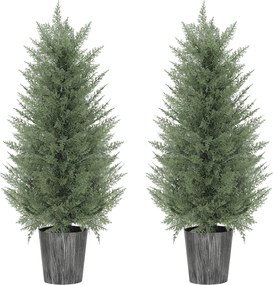 HOMCOM Conjunto de 2 Ciprestes Artificiais Grandes 90 cm Planta Artificial Plástico Planta Artificial em Vaso 15x15x90 cm Verde | Aosom Portugal