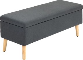 HOMCOM Banco estofado com arrumação, banco-cama com aparência de linho, madeira de seringueira, 110 x 39 x 45 cm, Cinza escuro | Aosom Portugal