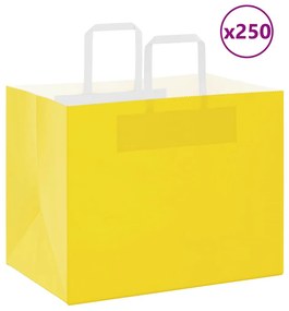 vidaXL Sacos de papel 250 unid com alças amarelo 32x22x24 cm