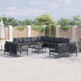 vidaXL Conjunto de Sofá de Jardim com almofada 11 pcs Preto Aço