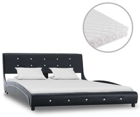 vidaXL Cama com colchão 140x200 cm couro artificial preto