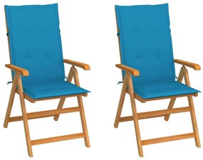 vidaXL Cadeiras de jardim c/ almofadões azuis 2 pcs teca maciça