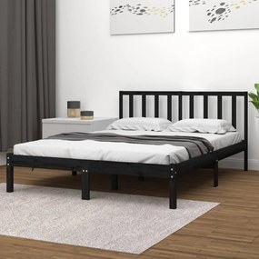 Estrutura de cama 140x190 cm madeira de pinho maciça preto