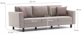 Sofá de 3 Lugares Kale – Creme – 222 cm
