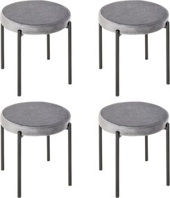 HOMCOM Banquetas para Sala de Jantar Conjunto de 4, Banquetas Empilháveis em Metal com Acabamento em Veludo, Banquetas Estofadas para Cozinha e Sala, Cinza | Aosom Portugal