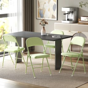 Conjunto de 4 cadeiras dobráveis e portáteis para interior (MESA NÃO INCLUIDA), com assentos e encostos estofados em veludo, estrutura em aço, verde