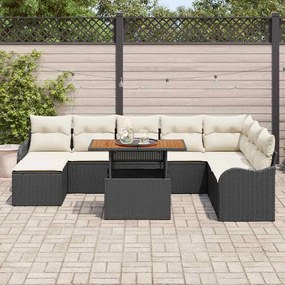 Conjunto de Sofá de Jardim 9 Peças com Almofadas Pretas em Rattan Sint