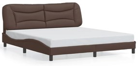 Estrutura cama c/ luzes LED 180x200cm couro artificial castanho