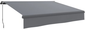 Outsunny Toldo Retrátil Manual para Jardim Ajustável com Manivela Proteção UV Estrutura de Metal e Alumínio 295x200 cm Cinzento
