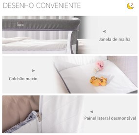 HOMCOM Berço de Bebé 2 em 1 Berço de Viagem Dobrável com Altura e Pés Ajustável em 5 Níveis Bolsa de Transporte até 9kg 86x50x83cm Cinza