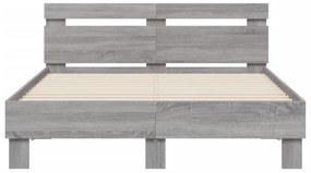 Estrutura cama c/ cabeceira/luzes LED 120x200cm cinzento sonoma