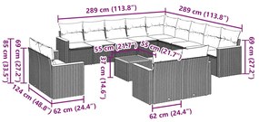 14 pcs conjunto de sofás p/ jardim c/ almofadões vime PE preto
