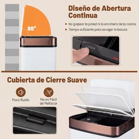 Caixote Lixo do Lixo para Cozinha com Sensor de Movimento, 42 x 32-58 x 84-110 cm, Dupla Extração, Branco