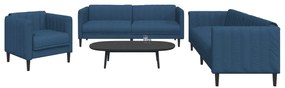 3 pcs conjunto de sofás tecido azul