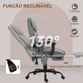 Cadeira de Escritório com Massagem de 6 Pontos Encosto Alto Reclinável Apoio para Pés e Controlo Remoto 66x75x112-122 cm Cinza