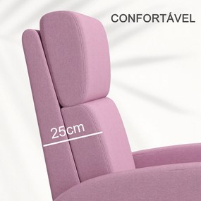 Poltrona Relax Reclinável Manual em Linho – Rosa – 64x86x102 cm