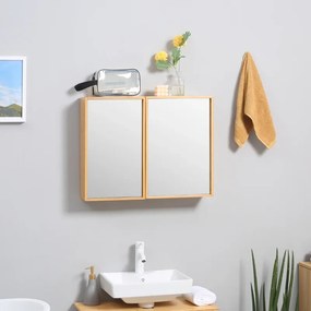 Armário de parede para casa de banho com espelhos e 2 portas em bambu 65,2 x 14 x 50 cm Cor: natural