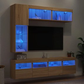 vidaXL 7 pcs conj. móveis de parede p/ TV c/ luzes LED carvalho sonoma