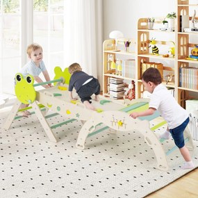 Conjunto triangular 7 em 1 de escalada para crianças pequenas com rampa, escada e arco Conjunto Montessori em madeira Verde