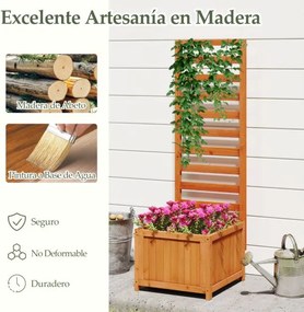 Floreira de jardim de madeira com treliça 42,5 x 40,5 x 123 cm com orifícios de drenagem e espaços para plantas trepadeiras Flores laranja