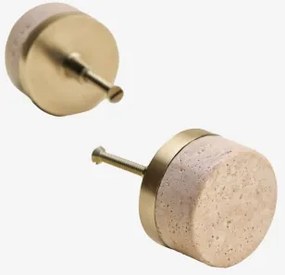 Pack De 2 Puxadores Em Pedra Natural E Aço Inoxidável Osmery Travertino & Dourado Escovado - Sklum