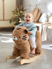 Agora -30€: Tigre de baloiço, para bebé, em madeira FSC® amarelo medio liso com motivo