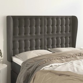 vidaXL Cabeceira cama c/ abas veludo 147x23x118/128 cm cinzento-escuro