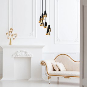 Candeeiro Chandelier Pacman – Preto e Dourado – 48 x 48 cm