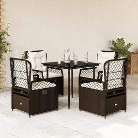 vidaXL 5 pcs conjunto jantar p/ jardim c/ almofadões vime PE castanho