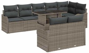 Conjunto de Sofá de Jardim vidaXL de 9 Peças com Almofadas Cinza Rattan Poliéster