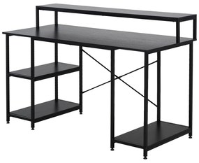 HOMCOM Secretária para escritorio com 3 prateleiras Pernas com Almofadas Ajustáveis  Estrutura de metal 140x60x93 cm Preto | Aosom Portugal