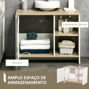 Móvel para Lavatório Pousar Móvel Casa de Banho Moderno com Prateleiras Abertas e Armário 77x45x60 cm Branco e natural