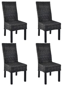 vidaXL Cadeiras de jantar 4 pcs vime Kubu e madeira mangueira preto