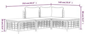 4 pcs conjunto lounge de jardim c/ almofadões vime PE antracite