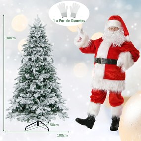 Árvore de Natal com neve de 180 cm com 1415 ramos, 260 luzes LED quentes e design articulado Verde