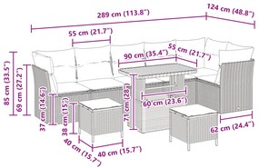 Conjunto de Sofá de Jardim vidaXL 9 Peças com Almofadas Bege Rattan Po