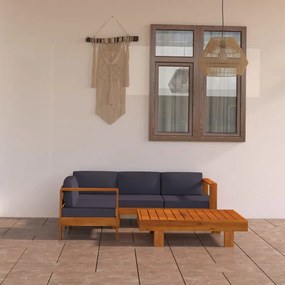 vidaXL 5 pcs conj. lounge de jardim c/ almofadões cinza-escuro acácia